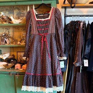 Gunne Sax Brown and Red Midi Dress